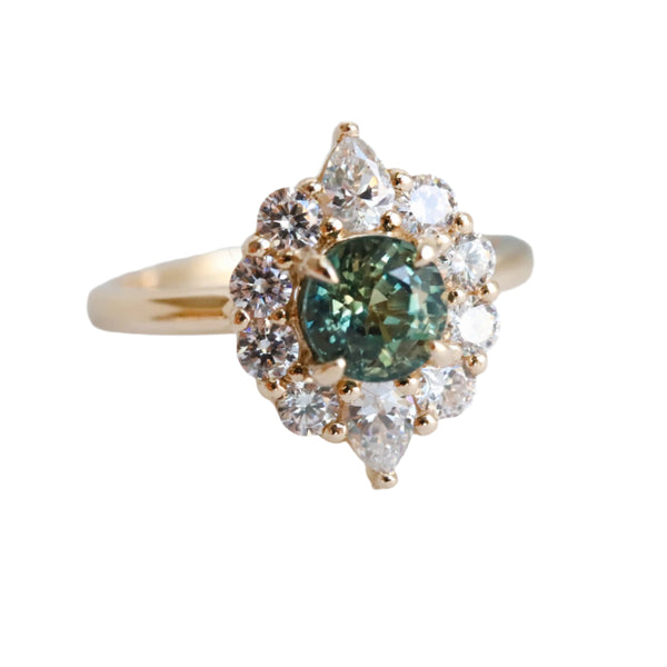 Jazlyn | Round Green Sapphire Halo Ring