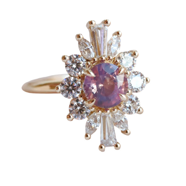 CORA | Round Pink Sapphire & Diamond Halo Ring