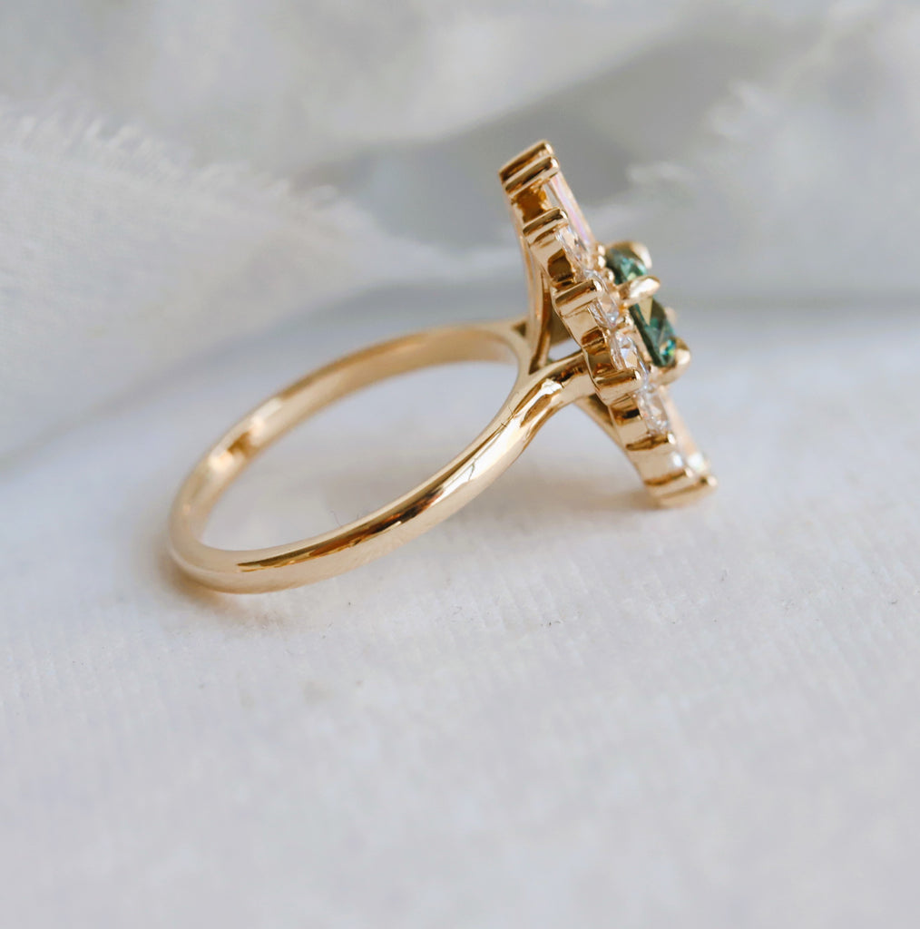 CORA | Round Blue Green Lab-Grown Diamond Halo Ring – Emi Conner Jewelry