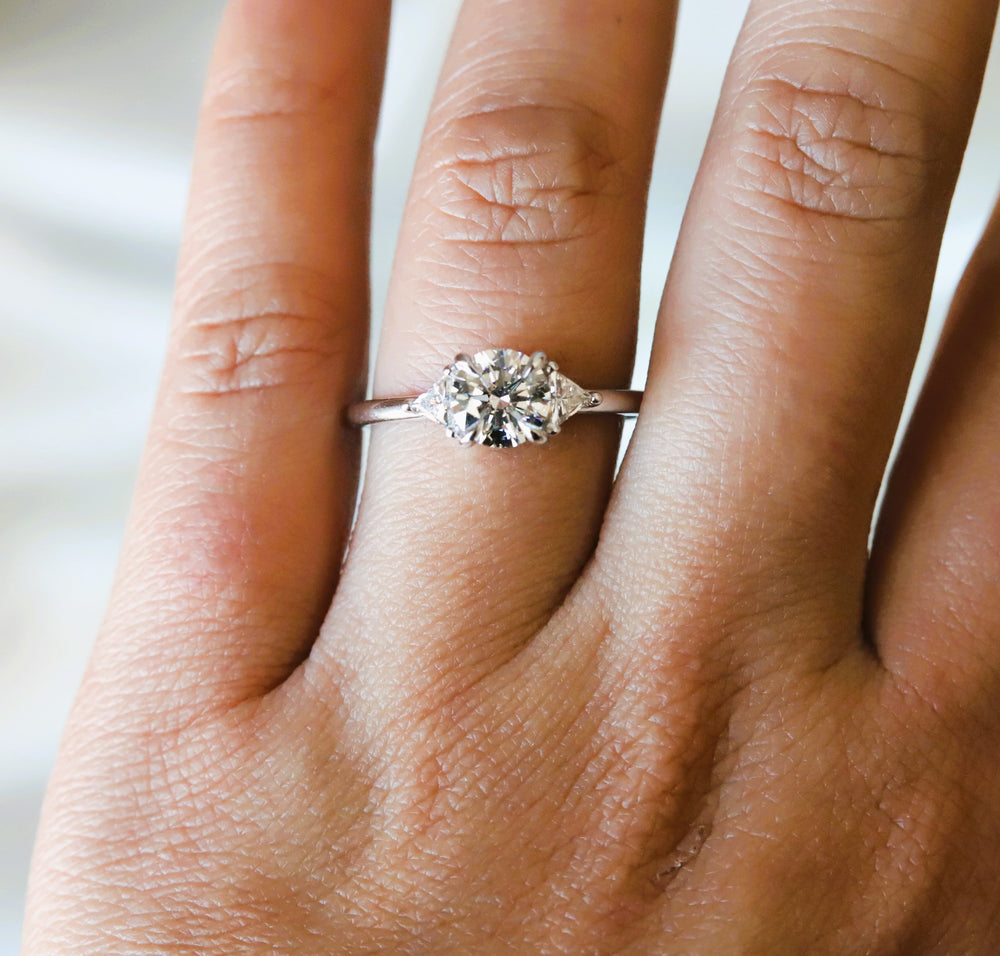 Alexis | 1 ct. Round Lab-Grown Diamond & Triangle Side Stone Ring