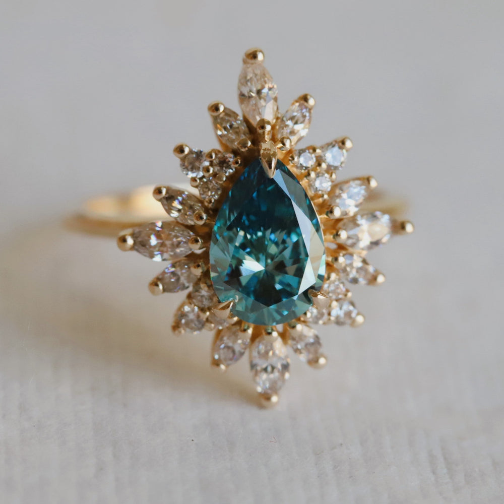 Lana | Pear Cut Lab-Grown Blue Diamond Halo Ring