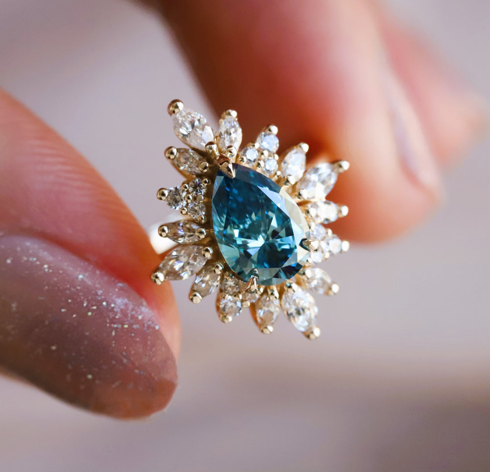 Lana | Pear Cut Lab-Grown Blue Diamond Halo Ring