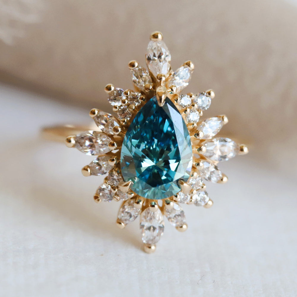 Lana | Pear Cut Lab-Grown Blue Diamond Halo Ring
