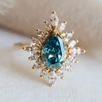 Lana | Pear Cut Lab-Grown Blue Diamond Halo Ring