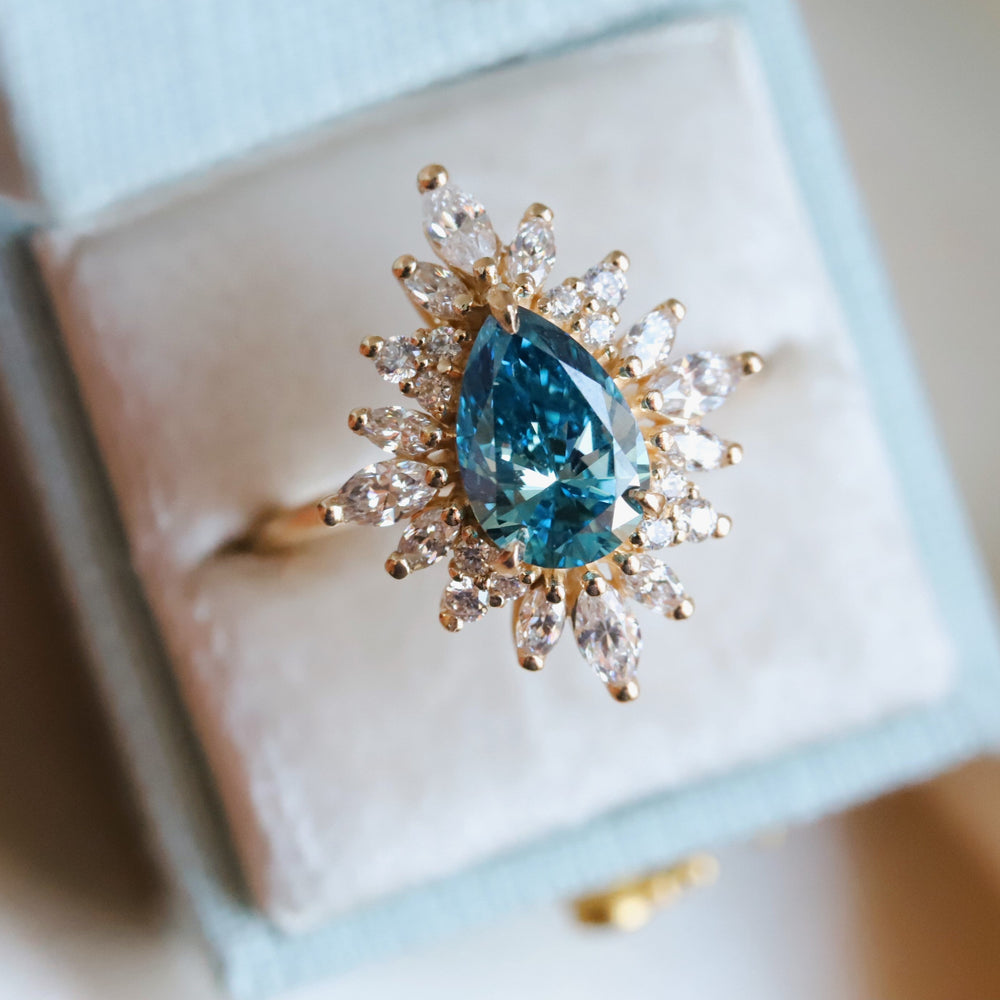 Lana | Pear Cut Lab-Grown Blue Diamond Halo Ring