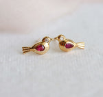 14K Pink Ruby Little Bird Stud Earrings