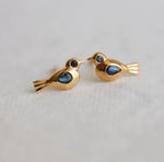 14K Blue Sapphire Little Bird Stud Earrings