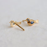 14K Blue Sapphire Little Bird Stud Earrings