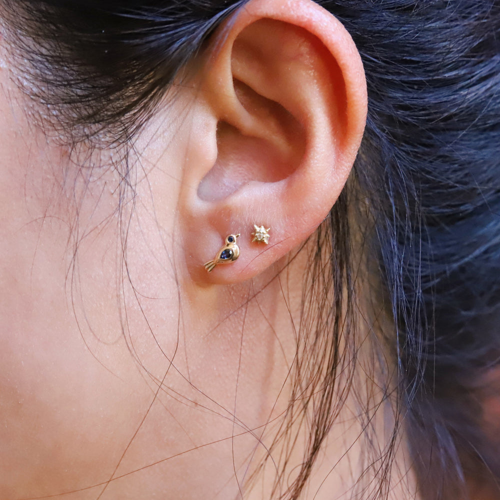 14K Blue Sapphire Little Bird Stud Earrings