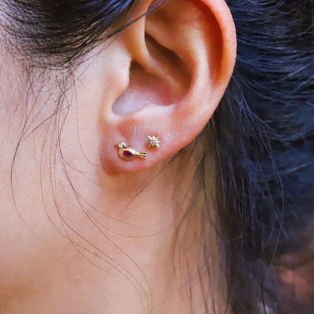 14K Pink Ruby Little Bird Stud Earrings