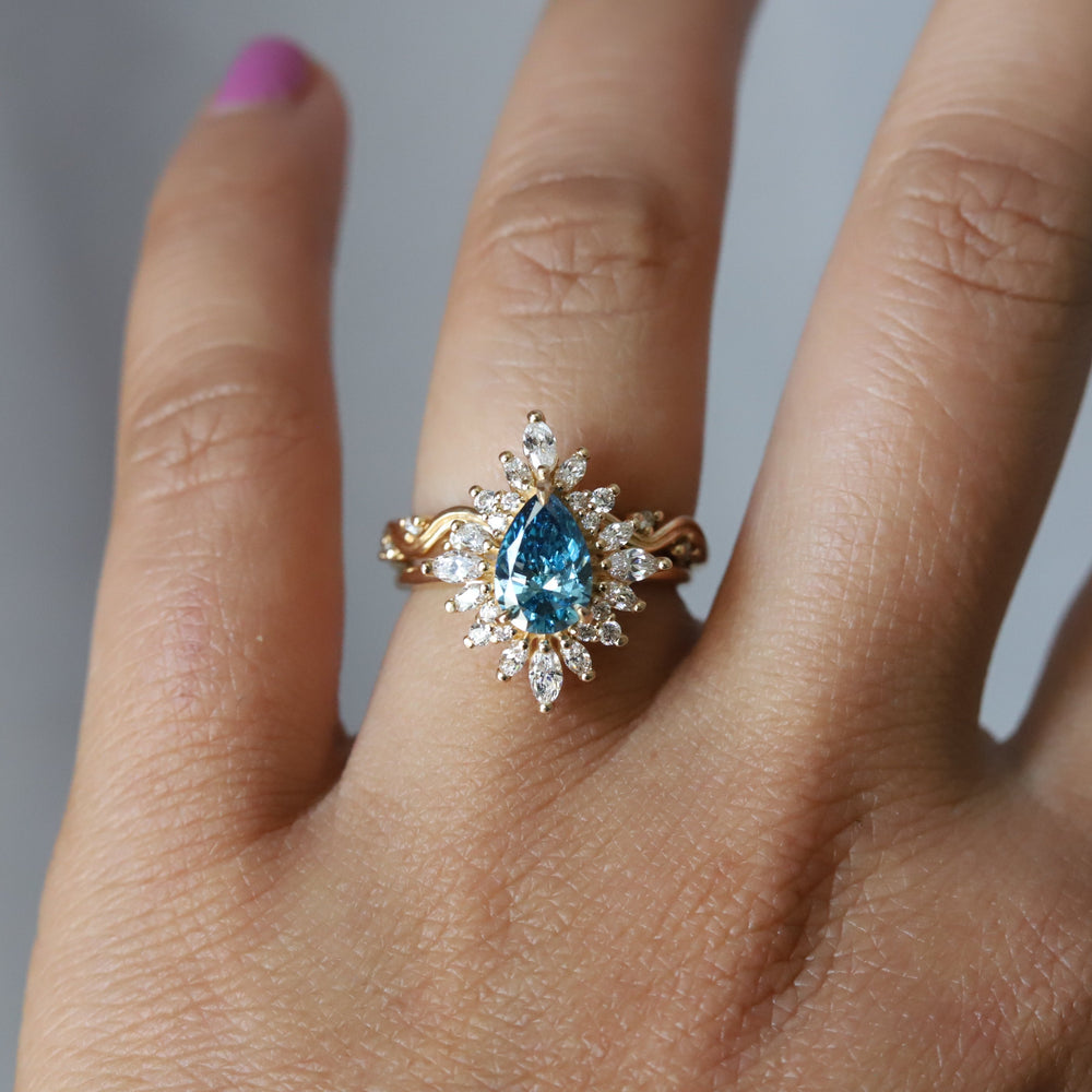 Lana | Pear Cut Lab-Grown Blue Diamond Halo Ring