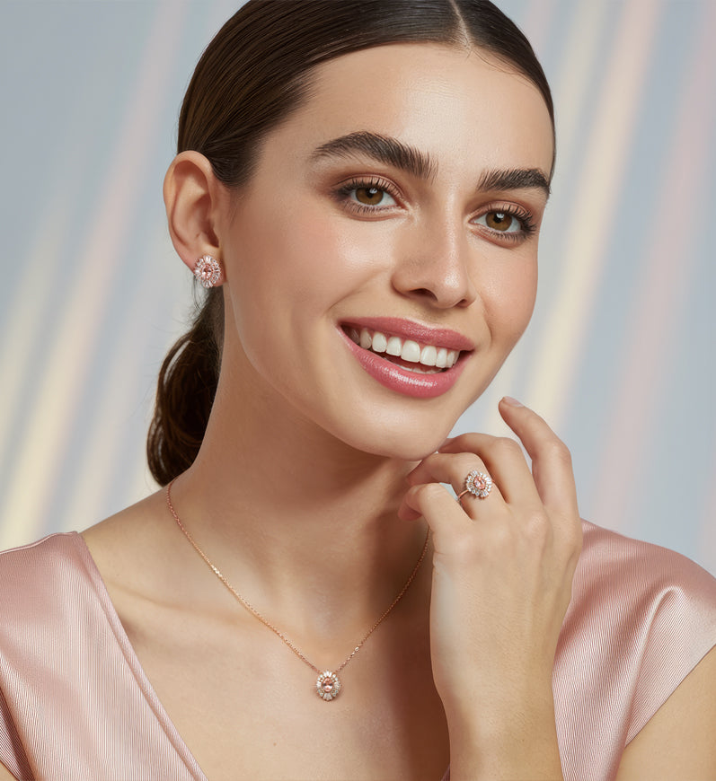 Victoria | Oval Morganite Halo Necklace