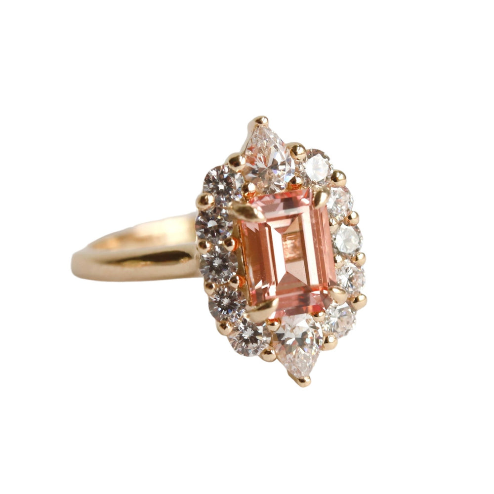 Jazlyn | Emerald Cut Chatham™ Champagne Sapphire Halo Ring