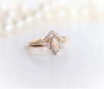 Alexis | Marquise Cut Australian Opal & Triangle Moissanite Ring - Emi Conner Jewelry 