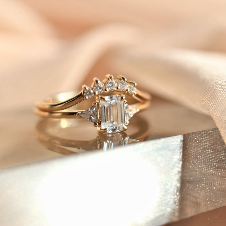 Alexis | 18K Emerald Cut Diamond & Triangle Diamond Ring - Emi Conner Jewelry 