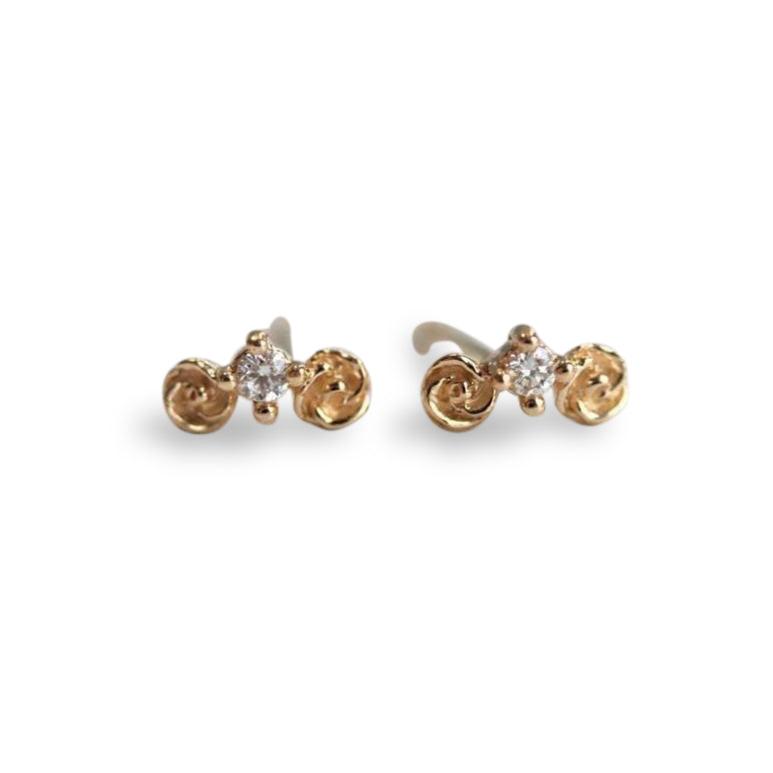 Rosette 14K Rose and Diamond Stud Earrings