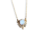 Olivia | 14K Rainbow Moonstone & Diamond Crown Pendant Necklace
