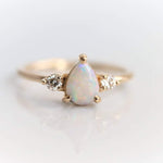 EVA | 14K Side Stone Pear Australian Opal & Diamond Ring - Emi Conner Jewelry 