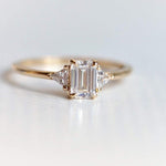 Alexis | 14K Emerald Cut Moissanite & Triangle Moissanite Ring - Emi Conner Jewelry 
