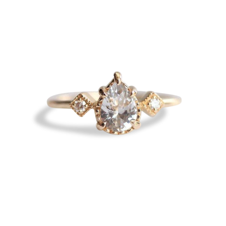 Cara | Pear White Sapphire & Diamond Triple Station Ring
