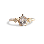 Carrie | 14K Pear White Sapphire & Diamond Milgrain Ring - Emi Conner Jewelry 