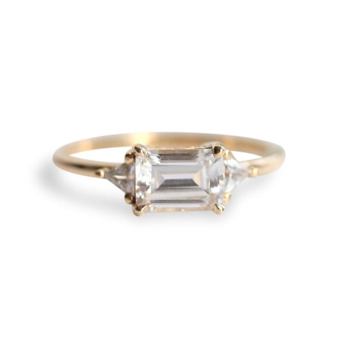 Alexis | Emerald Cut Moissanite & Triangle Moissanite East West Ring