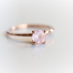 ALVA l 0.7 ct Round Rose Quartz Dainty Solitaire Ring In Hammer Finish - Emi Conner Jewelry 