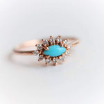 Daniella |  14K Turquoise & Diamond Petite Halo Ring - Emi Conner Jewelry 
