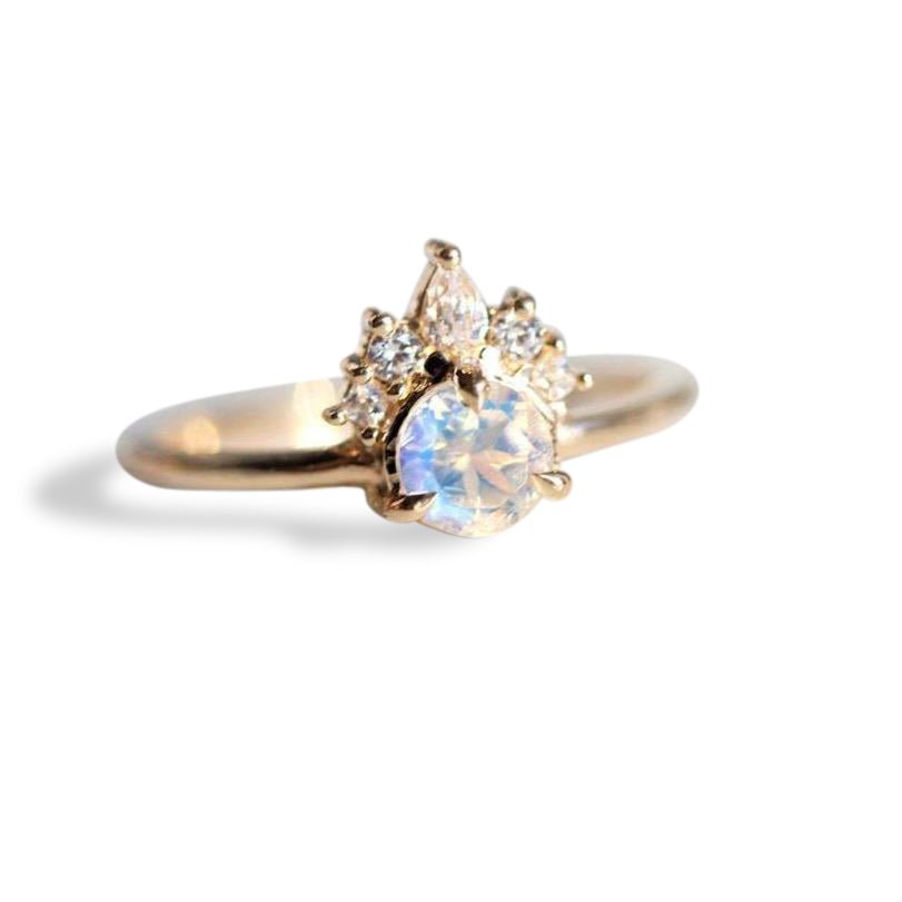Olivia | 14K Rainbow Moonstone & Diamond Crown Cluster Ring