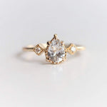 Carrie | 14K Pear White Sapphire & Diamond Milgrain Ring - Emi Conner Jewelry 