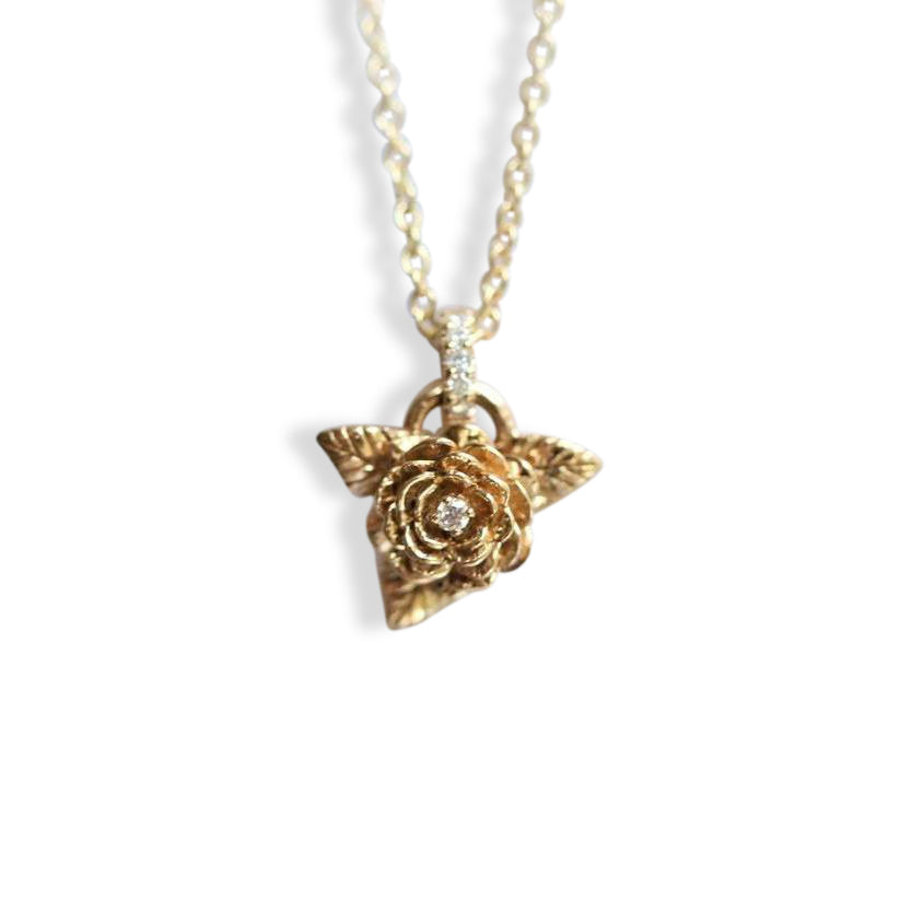 ROSE Necklace No. 1 | 14K Rose With Diamond Necklace