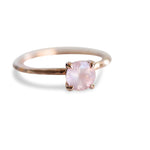 ALVA l 0.7 ct Round Rose Quartz Dainty Solitaire Ring In Hammer Finish - Emi Conner Jewelry 