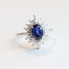 Lana | 14K Oval Lab Created Blue Sapphire and Diamond Fancy Halo Ring - Emi Conner Jewelry 