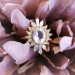 Liana | 1 ct. Rainbow Moonstone & 0.8 ct Diamond Luxury Fancy Halo Ring - Emi Conner Jewelry 