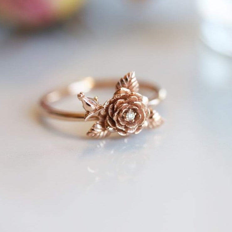 ROSE Ring | 14K Rose With A Rose Bud Ring - Emi Conner Jewelry 