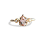 Carrie | 14K Pear Morganite & Diamond Milgrain Side Stone Ring - Emi Conner Jewelry 