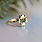 14K Four Leaf Clover Emerald and Diamond Stacking Ring - Emi Conner Jewelry 