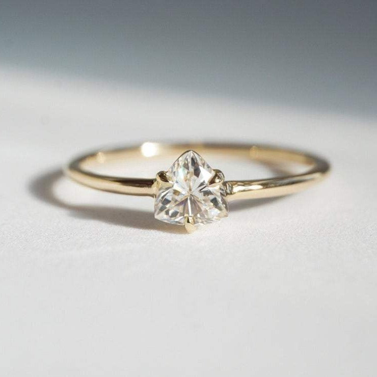 Trinity | 14K Trillion Moissanite Solitaire Ring - Emi Conner Jewelry 