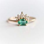 Olina | 14K Natural Oval Emerald & Diamond Ring Crown Ring - Emi Conner Jewelry 