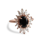 Liana | 14K Oval Black Onyx & CZ Fancy Halo Ring - Emi Conner Jewelry 