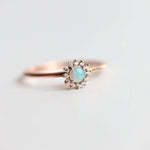 Annabell | 14K Australian Opal & Diamond Petite Halo Ring - Emi Conner Jewelry 