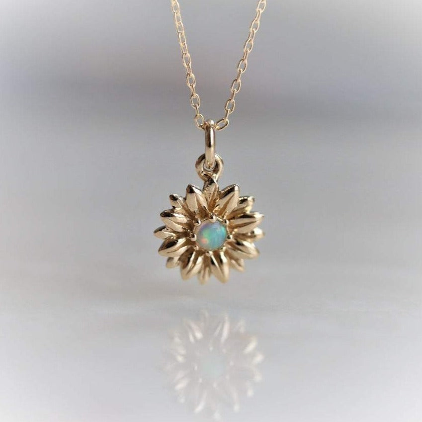 14K Sunflower Australian Opal Necklace - Emi Conner Jewelry 