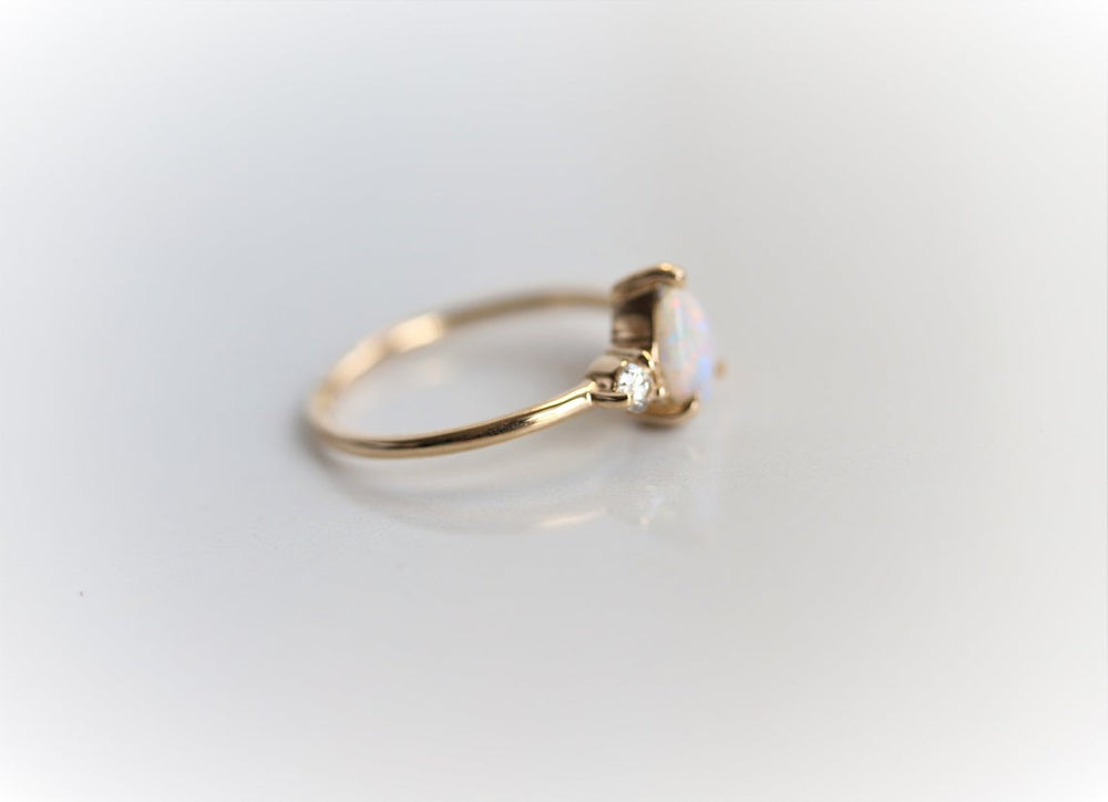 EVA | 14K Side Stone Pear Australian Opal & Diamond Ring - Emi Conner Jewelry 