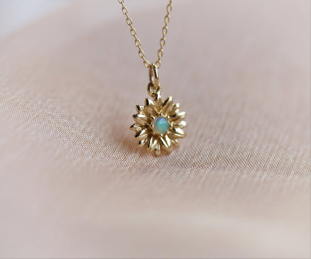 14K Sunflower Australian Opal Necklace - Emi Conner Jewelry 