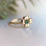 14K Four Leaf Clover Emerald and Diamond Stacking Ring - Emi Conner Jewelry 