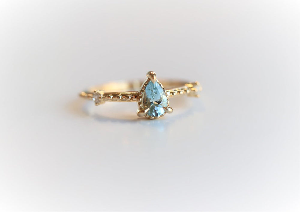 Chelsea | 14K Pear Aquamarine & Diamond Accent Ring - Emi Conner Jewelry 
