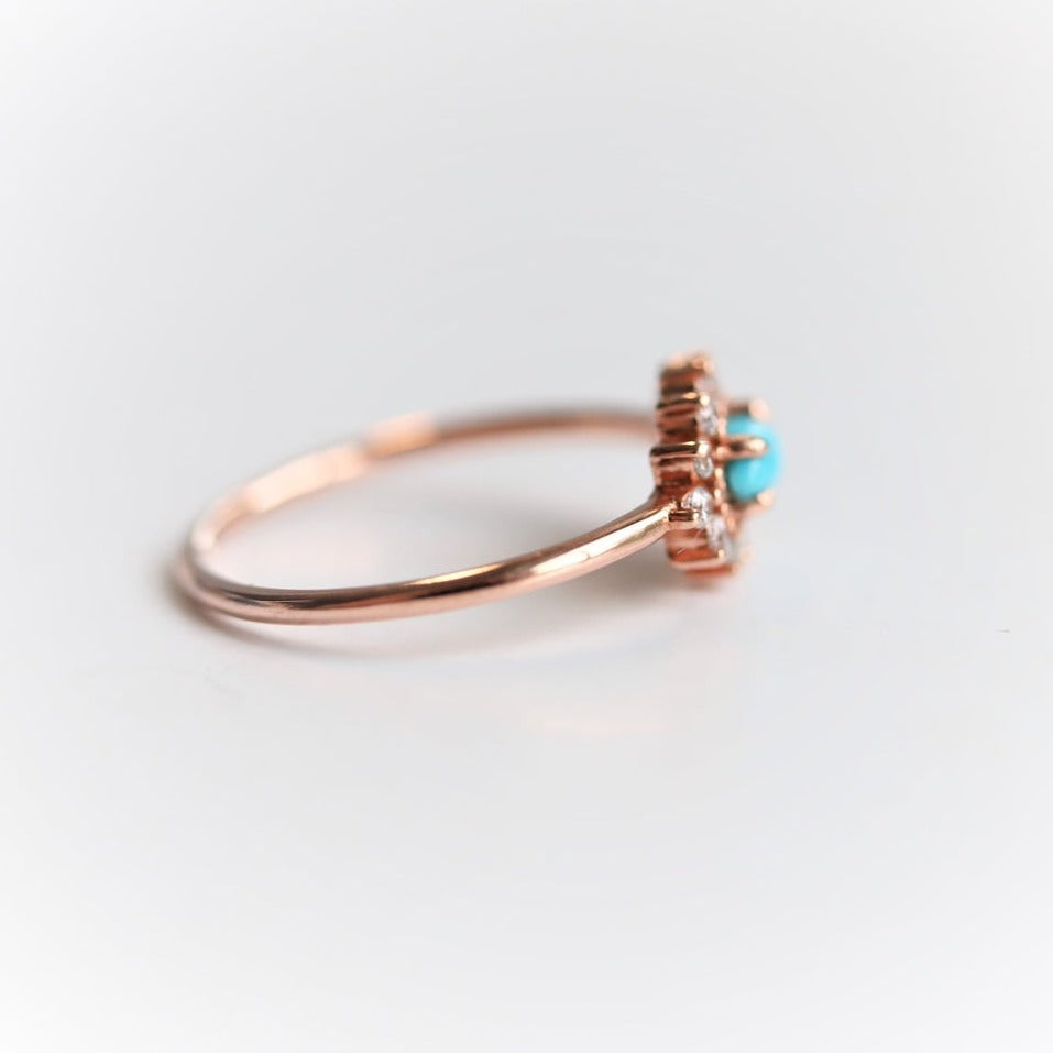 Daniella |  14K Turquoise & Diamond Petite Halo Ring - Emi Conner Jewelry 