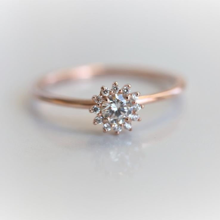 Annabelle | GIA CERTIFIED 0.2 ct. Diamond 14k Gold Halo Ring - Emi Conner Jewelry 