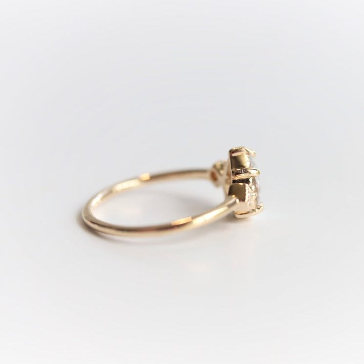 Carrie | 14K Pear Morganite & Diamond Milgrain Side Stone Ring - Emi Conner Jewelry 
