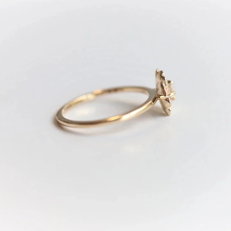Peony No.2 | 14K Gold White Sapphire Peony Ring - Emi Conner Jewelry 